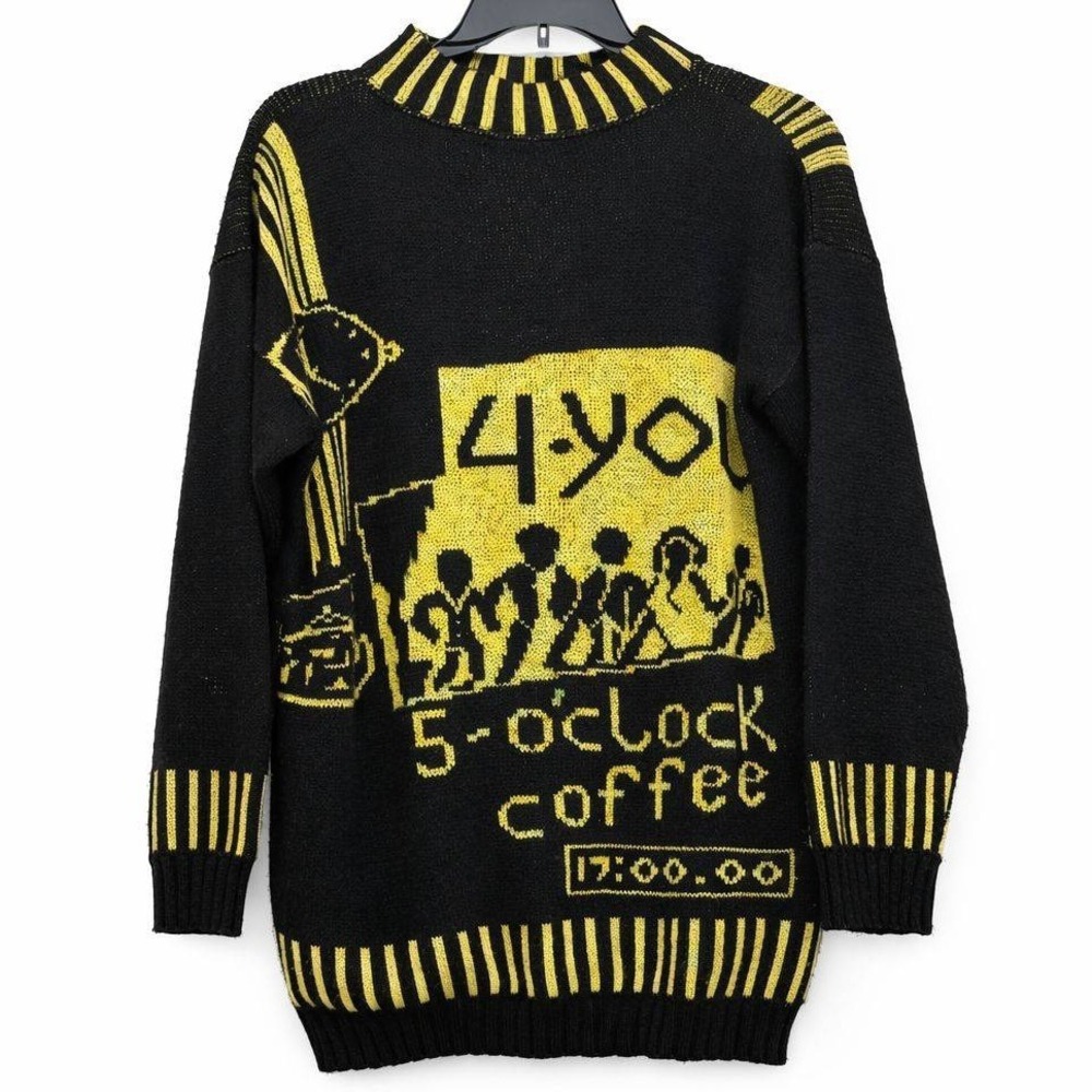 Vintage 5 OClock Coffee Graphic Sweater Novelty Retro Cafe Knit Pullover
